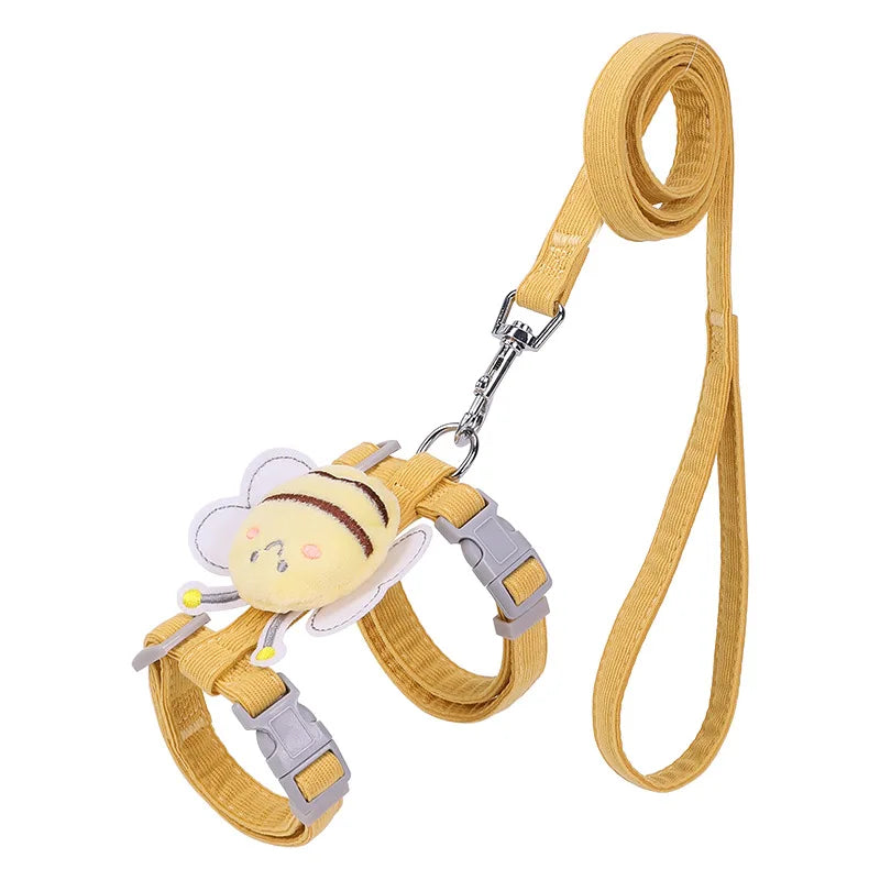 Cute Bee Adustable Cat Harness Leash, Pets Collar for Small Dog Cats Safe and Comfortable Outdoor Walks