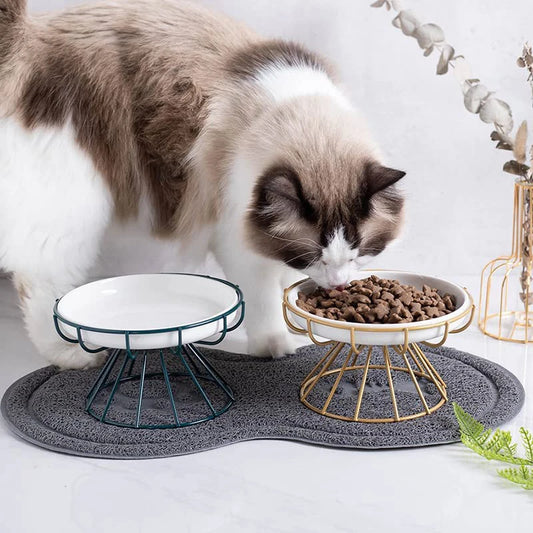 Pet Ceramic Bowl Cat Metal Bowl Rack Ceramic Drinking Feeding Bowl Snack Canned Food Plate Anti-Cervical Spondylosis Food Basin