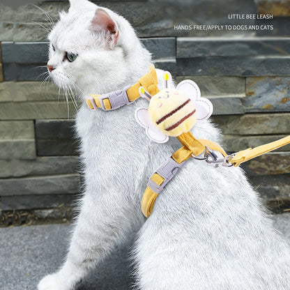 Cute Bee Adustable Cat Harness Leash, Pets Collar for Small Dog Cats Safe and Comfortable Outdoor Walks